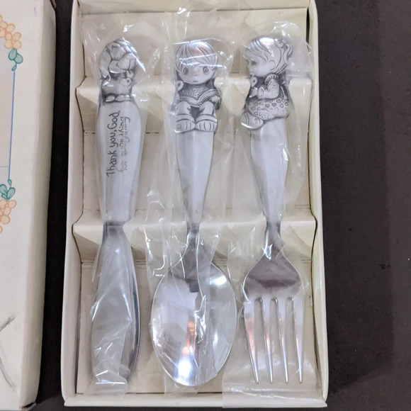 VTG Precious Moments Childs Stainless Fork Spoon Knife Set New Baby Gift Shower - Picture 3 of 5